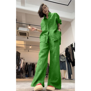 LIANGYILAILIN | Relaxed Fit Long Sleeve Shirt and Wide Leg Pants Set