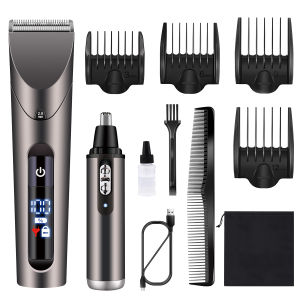 Hatteker | USB Rechargeable 2-in-1 Hair Trimmer And Nose Hair Clipper Ceramic Blade Waterproof Mens Facial Grooming Kit