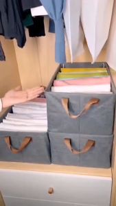 SG🔥5PCS🔥Foldable Pant Dividers Drawer Storage Box Cationic Fabric Steel Frame Double Handle Organizer阳离子布艺钢架收纳盒