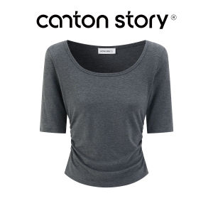 Cantonstory | Áo Thun Cổ U Co Dãn ôm Sát Ngắn Tay