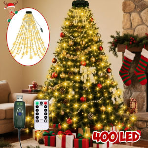 400 LED 2M Christmas Tree Waterfall Light USB Powered With Remote 8 Lighting Modes For Garden Terrace Home Christmas Decoration