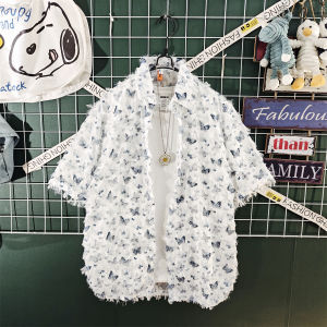 2025 New Butterfly 3D Tassel Short Sleeve Shirt Set Men Women Design Sensation Small Audience Shirt Jacket Men Handsome