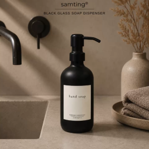 250ml Black Glass Bottle with Black Stainless Steel Metal Pump - by SAMTING PH