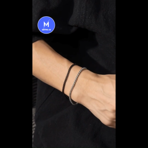 2 Pcs/Set Black Silve Stainless Steel Trendy Match Bracelets Men Gelang Bangle Keluli Tahan Karat Lelaki 2件/套黑色和银色手链