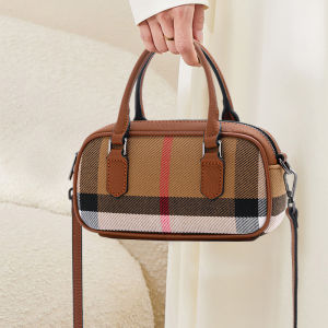 Aidrani กระเป๋าถือแฟชั่นของผู้หญิงผ้าใบพร้อมผ้าหนังวัวสไตล์ลำลองสีน้ำตาล