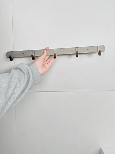 Hooks Aluminum Wall Mounted Hook Rail No Drill Multifunctional Towel Coat Hooks For Bathroom Kitchen Bedroom Bag Holder Organizer