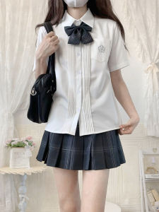 Original Checkerboard Black Shirt And Skirt Set Sweet College Style High Waist Polyester Short A-Line Skirt for Women