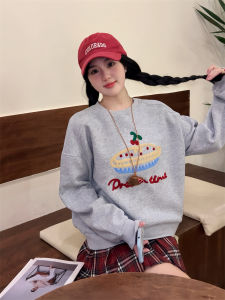 เสื้อสเวตเตอร์คอกลมแขนยาวลายตัวอักษรสีแดง ทรงหลวม ทรงลำลอง สำหรับผู้หญิง แฟชั่นฤดูใบไม้ร่วง 2024 เสื้อสเวตเตอร์คอตตอนผสมโพลีเอสเตอร์