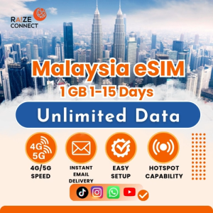 Malaysia eSIM 5G Daily Unlimited Data Plan | 1-15 Days | High Speed Data | Raize Connect