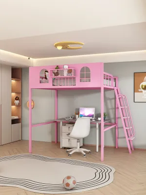 Modern Minimalist Double Bed Iron Art Bunk Bed with Storage for Dormitory Apartment Space Loft Bed under Table Twin Size Bed