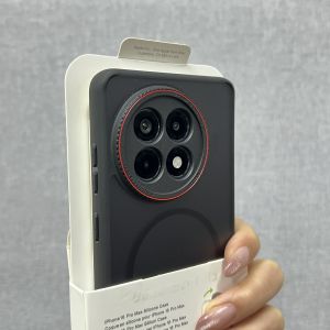 Business Style Magnetic Absorption Phone Case Full Cover Red Rim Frame Wireless Charging Compatible with OnePlus Ace5 pro