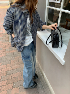 NIHAOKANONG | Áo Blouse Dài Tay Form Rộng Họa Tiết Caro