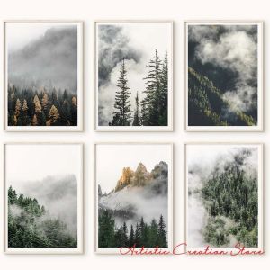 Forest In Fog Posters Nordic Landscape Nature Foggy Forest Mountain Canvas Painting Print Pictures Scandinavian Wall Home Decor