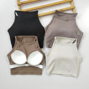 High Neck Sports Bra Vest Style Fitness Anti Shock Breathable Womens One Piece Yoga Sports Bra Prevents Exposure