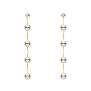 Helas | Flowing Freshwater Pearl Earrings With Cultured Diamond 14K Gold Multiple Ways to Wear