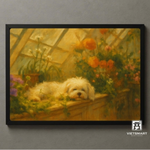 Tranh Nghệ thuật "Chú Chó Trong Nhà Kính" VIETSMART ART - Acrylic 45 x 60cm