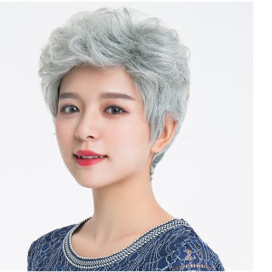 Wig female short hair grandma gray gray short curly hair in the elderly mother whole wig cover stage performance wig
