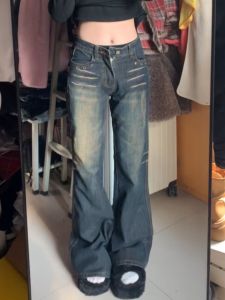 กางเกงยีนส์ทรงขาบานเอวต่ำ ทรงสลิมฟิต ทรงขากระบอกเล็ก ทรงลำลอง สไตล์ย้อนยุค เอวต่ำ กางเกงขายาว กางเกงยีนส์ผู้หญิง