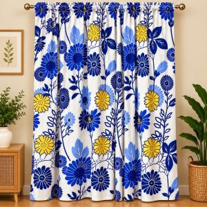 Luminous Blue Floral Curtain | Durable Fabric | Worth the Price Eziya Curtain