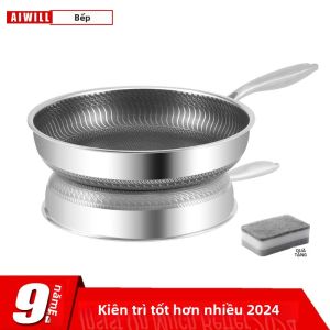 AIWILL 28Cm Chảo Chiên Inox Chống Dính Nhà Bếp Chất Lượng Nồi Cho Chiên Bít Tết Cảm Ứng Tương Thích