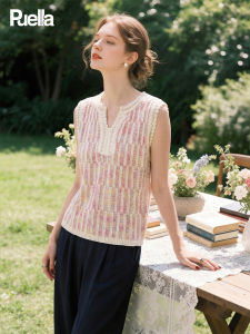 puella | Stylish Korean Summer Knitted Hollow Out Stripe Sleeveless Top