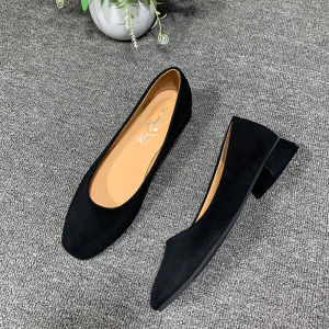 Spring and Autumn Square Toe Work Shoes Flats Womens Chunky Heel Mid-Heel Low-Cut Plus Size 41-43 Black Pumps Small Size 31-32