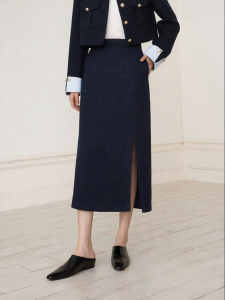Yigue | Elegant French Style Mid Skirt Slim High Waist Slit