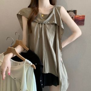 AIYITI | Ribbon Decor Sleeveless French Style Loose Plus Size Shirt