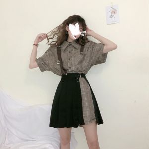 PAIBOLI | Retro Stylish Polo Design Shirt and Skirt Set Flattering Waist Shaping