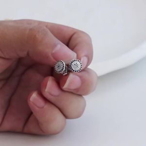 Lucky Eye Micro Pave Round Zircon Stud Earrings Copper Turkish Evil Eye Piercing Earrings for Women Girls Men Jewelry BE1058