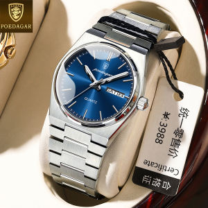 2ชิ้น! POEDAGAR นาฬิกาคู่รักแบรนด์ของแท้นาฬิกาข้อมือกันน้ำปฏิทินสเตนเลสลำลองเรืองแสงของขวัญคู่รัก