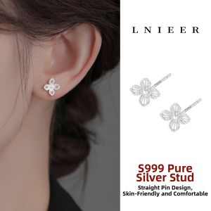 Lnieer | 999 Silver Hollow Flower Ear-friendly Stud Earrings