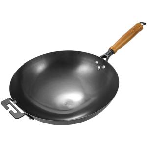 GUZHENJIANG | Ear Handle Non-Coating Iron Frying Pan Easy Non-Stick Round Bottom Home Wok Cooking Anti-Burn