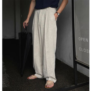 กางเกงขายาวทรงหลวมผ้าฝ้ายลินินสไตล์ลำลองสำหรับผู้ชาย กางเกงขายาวทรงหลวมสบายๆ ทรงหลวม สไตล์ลำลอง