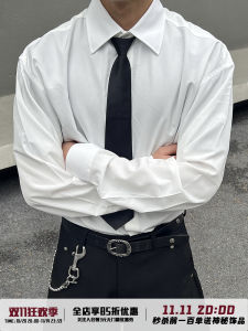 BLAEXIT Spring American Retro 3D White Shirt Mens Inner Wear Short Style Cleanfit Polo Collar Long Sleeve Standard Fit Shirt