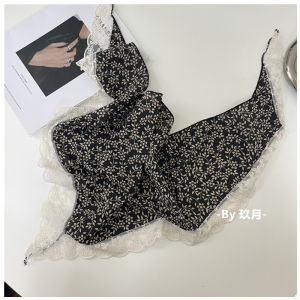 ผ้าพันคอสามเหลี่ยมผ้าฝ้ายลินินสไตล์วินเทจแบบเรียบง่ายพร้อมขอบลูกไม้สำหรับถ่ายภาพและตกแต่งผม