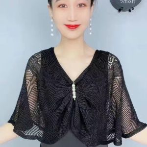 Spring Summer New Style Knitted Hollow out Shawl Cowl Neck Cover up Multi Functional Artificial Cotton Korean Style Womens Scarf