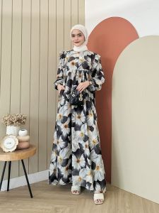 Gamis Fatma Dress by HD.id Bahan Rayon Premium LD. 125 PB 135 Dengan Aksen Ruffle di samping dada