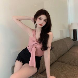 SUGAR Tanktop Women Camis Women Knitted Sweet Style Solid Minimalist Classy Romance Basic Summer Vacation Slim College Daily Tender Elegant Top Women Clothing