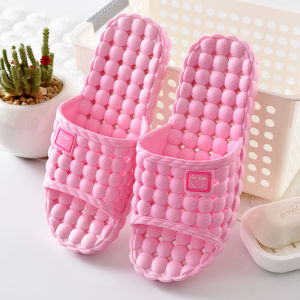 Mens Bathroom Bath Slippers Anti-Slip One-Strap Hollow out Rubber Breathable Flat Heel Summer Seasonal Youth And Middle-Aged Footwear