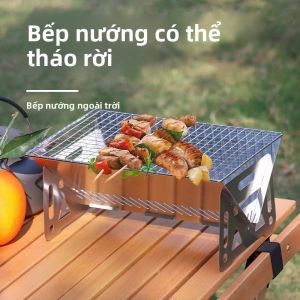 Bếp Nướng Than Hoạt Tính Mini Di Động Bằng Thép Không Gỉ Kiểu Gấp Gọn Nhỏ Gọn Dùng Cho Dã Ngoại Cắm Trại Ngoài Trời Kèm Dụng Cụ Than.