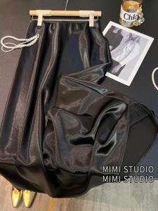 Luxurious Retro Pearl Satin Fish Tail Skirt Womens Fashion Autumn Acetate Elegant Smooth Slimming Long Skirt High Waist Fit