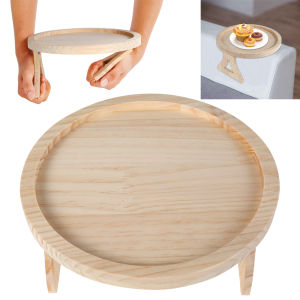 Wooden Sofa Armrest Tray Round Portable and Foldable Sofa Armrest Clip-On Tray Waterproof Sofa Couch Arm Rest Snack Tray