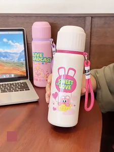 Bình giữ nhiệt học sinh cao cấp  Bình nước Inox 316 dung tích 550ml Nắp chống tràn dây đeo tiện lợi