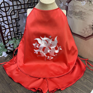 เสื้อชั้นในไหมปักลายสีแดงสำหรับผู้หญิง สายเดี่ยว ฤดูใบไม้ผลิ 2024 เสื้อชั้นในไหมปักลายดอกไม้ผสมโพลีเอสเตอร์และยางยืด