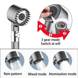 3 Modes Handheld Shower Head Filter Powerful Massage Spa High Pressure Water Saving Showerhead with ON/OFF Switch for Bathroom