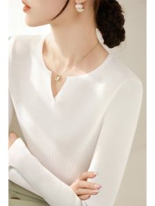 เสื้อยืดไหมน้ำแข็งคอวีแขนสั้นผู้หญิงทรงสลิมฟิตดีไซน์กระดุมด้านข้างดีไซน์แฟชั่นฤดูร้อนสีม่วงสไตล์ฝรั่งเศส