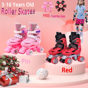 Childrens Sports Shoes Double-Row Adjustable Roller Skates Roller Skates for Beginners 4-Wheel Roller Skates Free Protective Equipment Includes Helmets