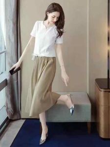 Cotton Linen Set Summer Style Casual Short Sleeve Womens Fashion Anti Aging Two Piece Set Skirt Polyester Blend Content