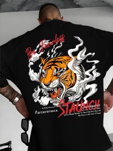2025 New Mens Fashion Tiger Print Comfortable and Breathable Round Neck T-shirt Summer Outdoor High Street Top